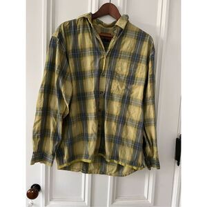 Horny Toad men's yellow green purple orange cotton plaid button down shirt M